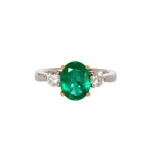 1.68ct Oval Emerald & Round Brilliant Cut Diamond Trilogy Ring