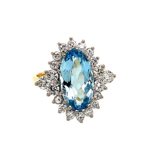3.10ct Oval Aquamarine & Diamond Cluster Ring