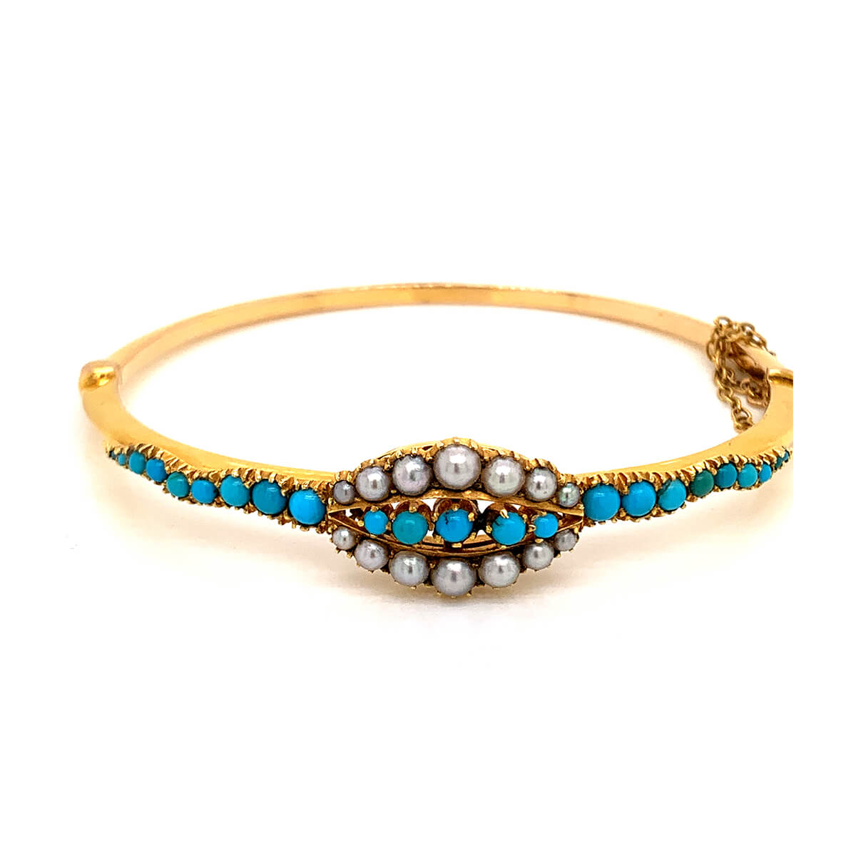 15ct Yellow Gold Seed Pearl & Turquoise Bangle