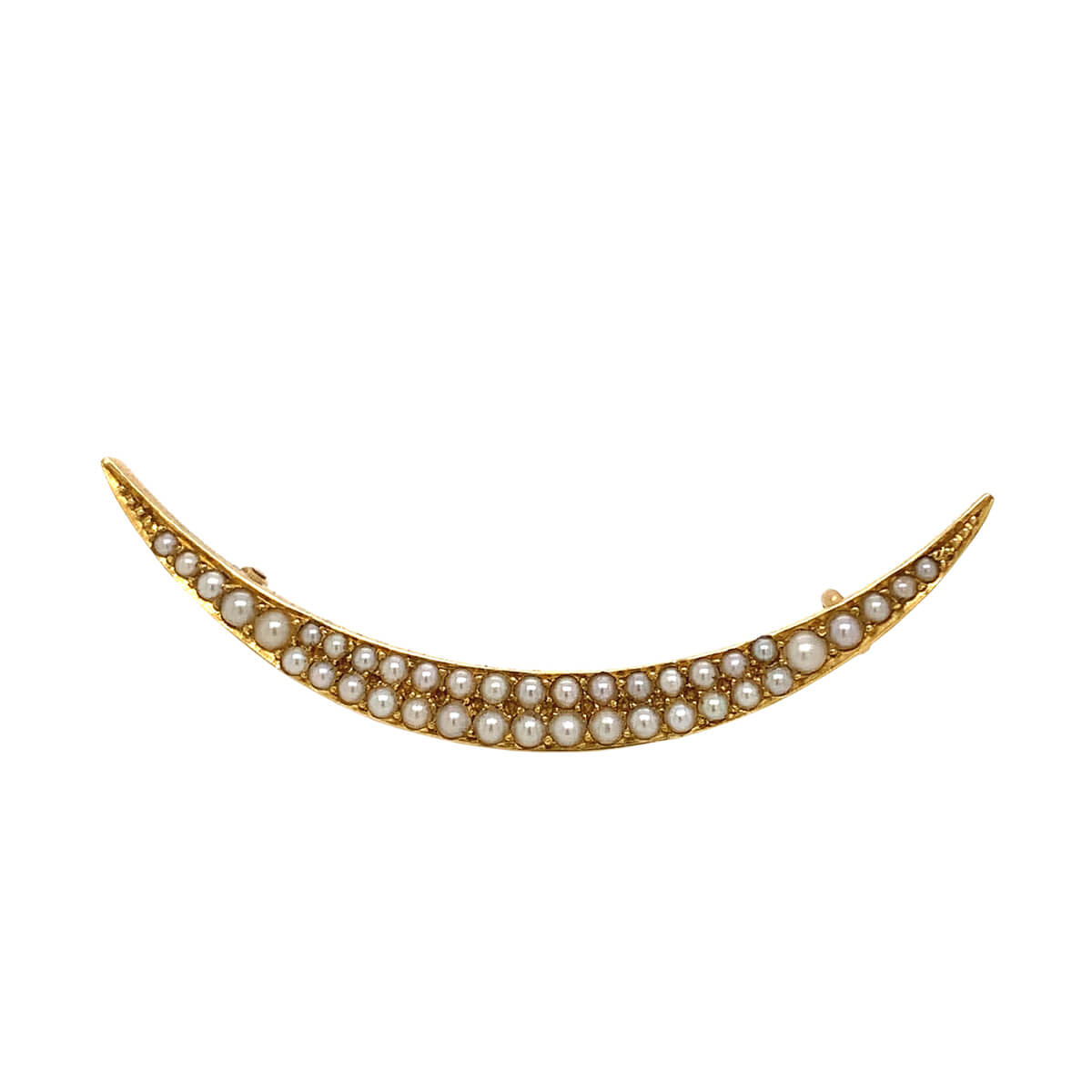 Yellow Gold Seed Pearl Crescent Brooch