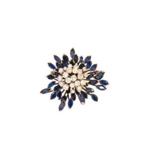 5.00ct Marquise Cut Sapphire & Round Brilliant Cut Diamond Brooch