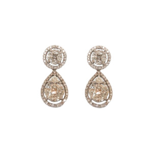 3.07ct Pear, Marquise, Princess & Round Brilliant Cut Diamond Double Cluster Earrings