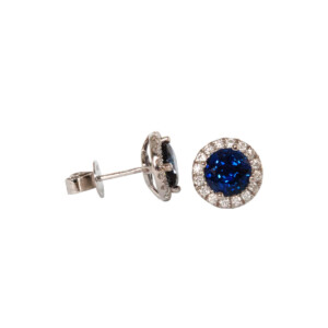 2.55ct Round Sapphire & Round Brilliant Cut Diamond Cluster Earrings