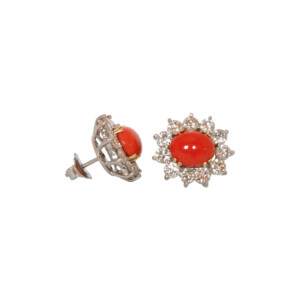2.50ct Round Brilliant Cut Diamond & Coral Cluster Stud Earrings