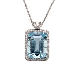9.40ct Emerald Cut Aquamarine & Round Brilliant Cut Diamond Pendant