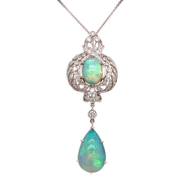 Opal Diamond Cluster Pendant