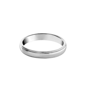 18ct White Gold Medium Court Wedding Ring With Millegrain Edge
