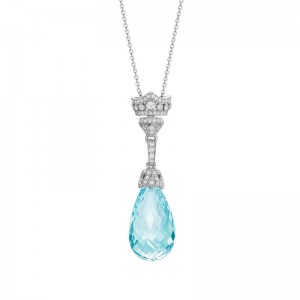 37.11ct Briolette Aquamarine & Diamond Pendant