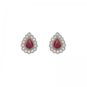 Pear Shape Ruby & Diamond Cluster Earrings
