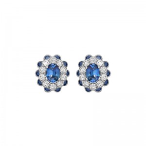 1.27ct Oval Sapphire & Round Brilliant Cut Diamond Cluster Earrings