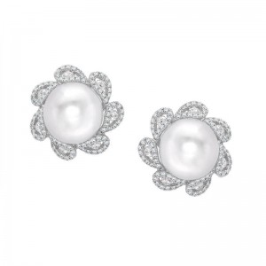 18ct White Gold Southsea Pearl & Diamond Stud Earrings