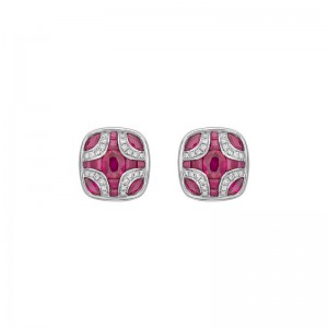 2.00ct Ruby & Diamond Art Deco Design Earrings