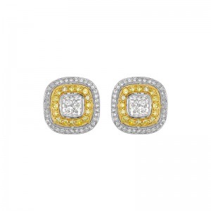 1.41ct White & Yellow Diamond Cluster Earrings